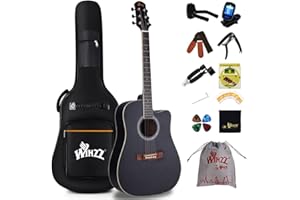 Winzz 41 Pouces Guitare Acoustique 4/4 Full Size pour les Adolescents Adultes Débutants Set, Noir Cutaway