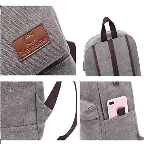 Travistar Canvas Laptop Rucksack M  nner mit USB Ladeport  Vintage Schulrucksack f  r Schule Reise fit 15 6 zoll Laptop