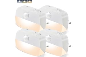 ‎AMMTOO Night Light Socket with Motion Sensor Indoor - [Pack of 4] Brightness Dimmable Night Light with On/Auto/Off Modes, Socket Light for Children's Room, Bedroom, Stairs, Aisle, Kitchen, 2800-6500 K, Warm