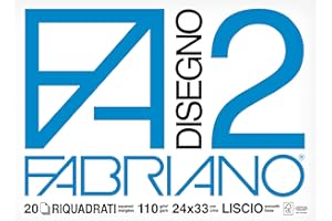 Fabriano F2 06201516, Album da Disegno, Formato 24 x 33 cm, Fogli Lisci Riquadrati, Grammatura 110gr/m2, 20 Fogli, 1 pezzo