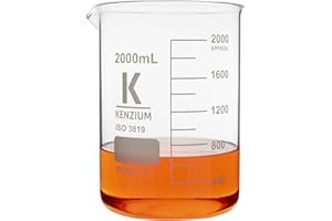 Labbox - KENZIUM Pack 1 Vaso de Precipitados 2 Litros, Vidrio Borosilicato 3.3, Forma Baja, Graduados, Boquilla, Alta Resistencia, Uso en Laboratorio y Jardinería, 2L, Material Tipo 1 Clase A