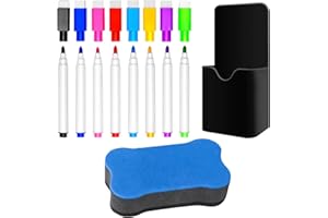 CANRNYACBZ Pennarelli Lavagna Bianca Cancellabile, 8 pezzi Basso Odore Spessore Punta Grossa Penna Cancellabile e 1 Gomma 1 Portapenne Magnetico, Marker Pennarelli per l'insegnante Scuola Casa Ufficio(8 colori)