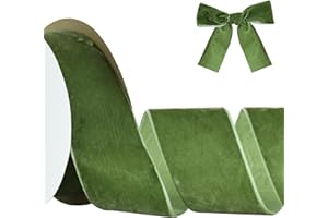 RIBBOOO Sage Green Velvet Ribbon 5CM x 9.14 Meters, Vintage Velvet Ribbons for Christmas Wreath Bow Decoration Craft Gift Wrapping, Valentine's Day Bouquet Packaging
