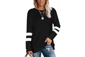 Famulily Women Comfy Striped Colour Block Soft Long Sleeve Tunics Tops Casual Sweatshirts S-XXL
