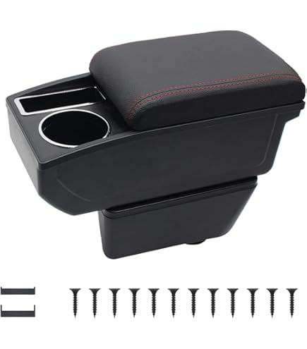 YJYWZH Compatible With SEAT Ibiza 6F Armlehnen 2017-2024 Mk5 Auto Mittelkonsole Aufbewahrungsbox Armlehne Schwarz Leder Armauflage Armstutze Mit 3 USB Anschluss