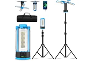 CORESLUX Rechargeable 10400mAh Camping Light with Stand, Cordless Work Lights with 3 LED Lamp Heads, Outdoor Portable LED Lights with Dimmable 6500K, Detachable Tripod & Storage Bag