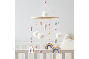 Herfair Mobiles Baby, Regenbogen Babybett Hölz Windspiele mit Bäll, Baby Mobile, Anhänger Babyzimmer Deko, Neugeborene Geschenk für Jungen Mädchen (Orange)
