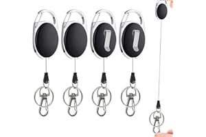 QUOTRE 4 Piezas Llavero Retractil, Juego de Llaveros Retráctiles Mosquetón de Carrete de Tarjeta y Clip de Cinturon con Cordón de Nylon Extensible 65cm para Soporte de Tarjeta ID