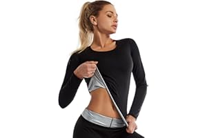 Shujin Damen Sauna Shirt Thermo Langarm Neopren Shirt Abnehmen Saunaanzüge Waist Trainer Schwitzanzug Schnelltrocknend Sportanzug Body Shaper