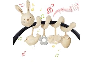 Vicloon Giocattolo a Spirale Passeggino Neonato, Giochi Passeggino Neonati Regalo per 0 3 6 Mesi, Passeggino Educativo Spirale di Peluche Neonato, Rabbit