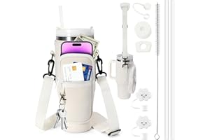 LUOJINYI Porta Bottiglia d'Acqua per Stanley Cup 40oz, borsa stanley con Scomparto per Cellulare e Tracolla Regolabile, Borsa Porta Bottiglie per Stanley Cup 40 oz, stanley cup accessori(Bianco crema)