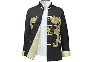 keephen Chinesisch Stil Tai Chi Hemd Kung Fu Tops Tang Anzug Herren Lange Ärmel Drachen Bestickt Jacke Mantel Oberbekleidung