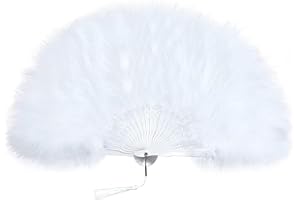 Coucoland 1920s Marabou Feather Fan Flapper Folding Hand Fans Feather Fan Handheld for 20s Vintage Gatsby Party White