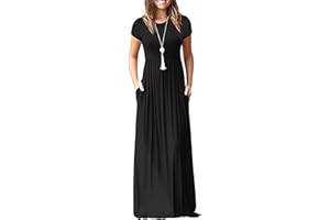 GRECERELLE Womens Maxi Dress Ladies' Summer Casual Short Sleeve Long Dresses with Pocket for Daily, Holiday, Travel, Maternity