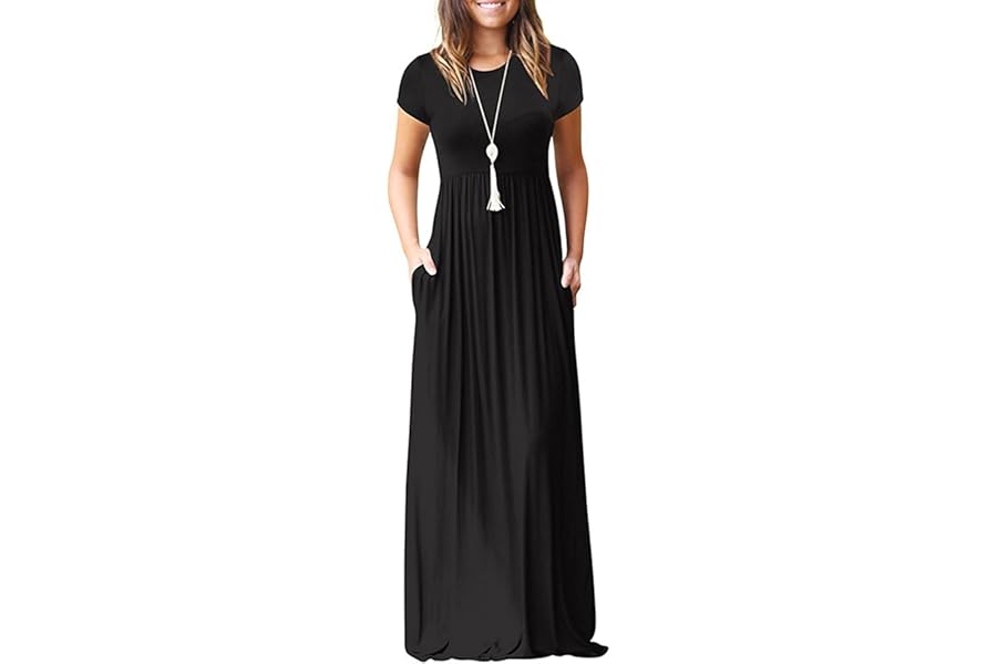 GRECERELLE Womens Maxi Dress Ladies' Summer Casual Short Sleeve Long Dresses with Pocket for Daily, Holiday, Travel, Maternity