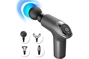 FAYHIJUN Massage Gun Percussion Muscle Massage Gun for Athletes Super Quiet Portable Electric Sport Deep Tissue Massager Handheld with 4 Massage Heads LCD Touch Screen (Grey-12 Speeds)