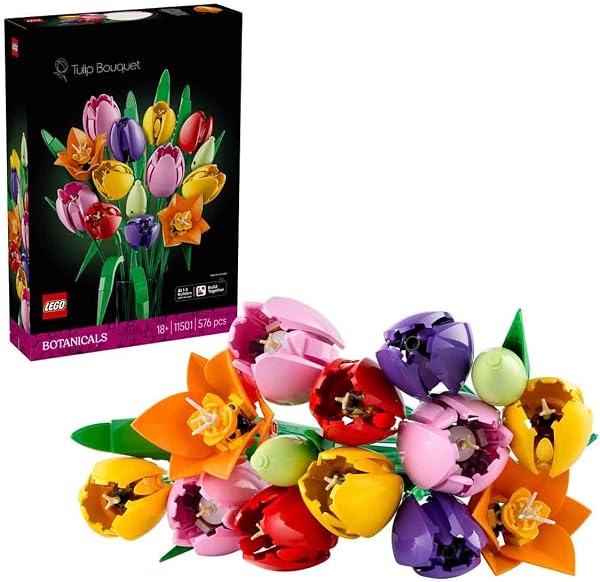 LEGO Botanicals Tulpenstrauß - Set mit Kunstblumen für Erwachsene - mit 14 künstlichen Tulpen in 5 Farben als DIY Deko - Geschenkidee zum Muttertag - 11501 - 1