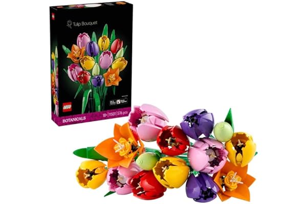 LEGO Botanicals Le Bouquet de Tulipes - Set de Construction Adulte avec Fleurs Artificielles - 14 Tulipes dans 5 Couleurs - Décoration pour la Maison ou la Table - Idée Cadeau Fête des Mères 11501
