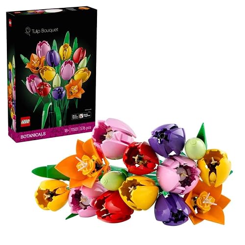 LEGO Botanicals Tulip Bouquet - Artificial Flowers Building Set for Adults - DIY Gift for Mother's Day incl. 14 Faux Tulips in 5 Colours for Table & Home Decor - 11501