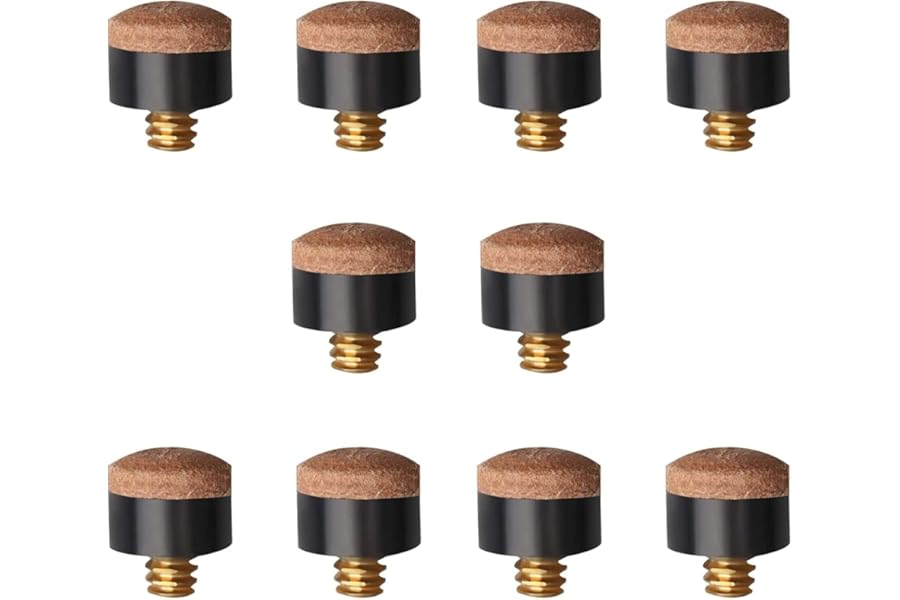 Gunwon 10 Pcs Screw on Tips 10 mm Replacement Cue Tips for Pool Cues and Snooker， Pool Cue Tips Hard Leather Screw-on Tips for Pool Cues and Snooker(Brown)