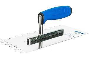 Toolty Truelle crantée carrée en acier inoxydable - 270 mm - 12 x 12 mm - Pour mortiers adhésifs - Poignée en caoutchouc - Carrelage - Adhésif - Bricolage - TLTY-7112