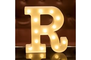 FOCUX LED Letter Lights Alphabet Light Up Sign for Night Light Home Party Birthday Wedding Bar Decoration LED Letter Battery Powered Christmas Night Light Lamp Home Bar Decoration (R)