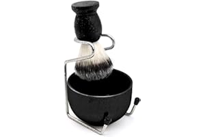 YIBANG Men's Shaving Set, Stainless Steel Shaving Razor&Brush Holder Soap Bowl Mug Badger Hair Beard Brush, Wet Shaving Kit - 3 Pieces (Black)