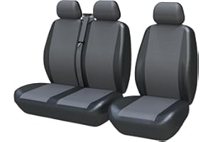 TOYOUN Juego de Fundas de Asientos para Furgonetas y Camiones de 2 + 1 plazas, Fundas Asientos Coche Universales Set,Protector Cubre Asiento Coche Accesorios de Automóvil Cuero sintético,Negro y Gris
