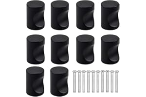 NATUCE 10PCS Pomo de Armario Redondo Negro, Tirador para Cajón, Pomos y Tiradores de Muebles, Modernos, Acero Inoxidable y Aluminio, 25mm x 18mm