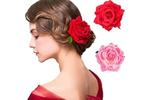 KAREERAN Rose Flower Hair Clip, 2 Pack Artifical Rose Hair Clip Flower Girl Accessories for Vintage, Flower Brooch for Women Girls Party Wedding Beach Bridal Accessory Valentine's Day, 10CM