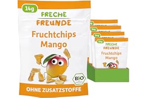 ‎FRECHE FREUNDE FRECHE FREUNDE Bio Fruchtchips Mango, gefriergetrocknete Obst Chips, natürliche Trockenfrüchte in Scheiben ohne Zuckerzusatz, vegan, laktosefrei, glutenfrei, 12er Pack (12 x 14g)