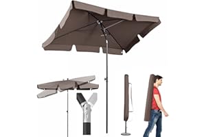 Sekey® 200 × 125 cm Balkon Sonnenschirm Rechteckig mit Schutzhülle| Gartenschirm Terrassenschirm Sonnenschutz UV 50+ Cappuccino
