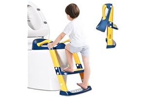 Barakara Toilettentrainer mit Treppe, Faltbar Toilettensitz Kinder mit Treppe Armlehnen Weichem Kissen, Rutschfester 5 Höhenverstellbar Wc Sitz Klositz Leiter Töpfchentrainer für Baby Kleinkind Kinder