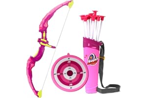AUVIM Arc Jeu de tir à l'arc flèche et Arc pour Enfants avec Feux Flash LED 1 Cible 10 flèches 1 Support de flèche Jeu d'arche de Jouet pour garçons et Filles à partir de 6 Ans Jeu d'intérieur
