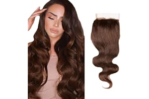 Evaxilc Body Wave Pre Plucked Glueless Lace Front Closure Brazilian Remy Human Hair Extensions #4 Dark Brown No Tangles No Smell 4x4 HD Transparent 150% Density Top Lace Closure Hair 30 Inch