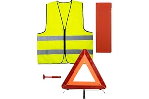 ZephyrCraft 4-in-1 Sicherheitsset für Auto, 2 Reflektierende Warnweste mit Reißverschluss, 2-in-1 Sicherheitshammer, Warndreieck und Aufbewahrungskoffer, Hochsichtbar, Faltbar für Notfälle im Auto