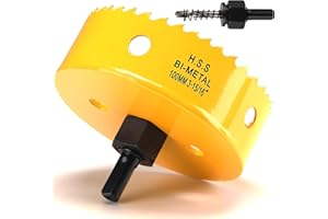IHOMEPARK 100mm Hole Saw, HSS Bi-Metal Hole Cutter with Drill Bit for Wood, Plastic, PVC, Fiberglass and Plasterboard, Yellow