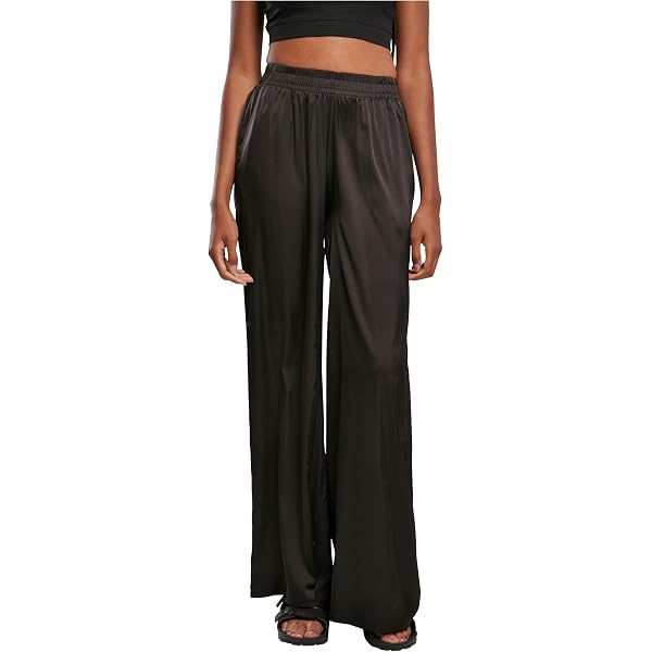 Heipeiwa Damen Satin Weite-Bein-Hose – Hochzeit, Party, Büro, Hohe Taille, Glänzend, Elastisch