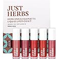 Just Herbs Ayurvedic Liquid Lipstick Kit Set of 5 with Long Lasting Matte Finish, Hydrating & Lightweight Lip Colour, Deeps & Reds - Paraben & Silicon Free - 5 ml