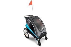 KK KINDERKRAFT Kinderkraft NAVA 3 in 1, Rimorchio per bambini, Passeggino, Jogger, Carrozzina, Rimorchio per bicicletta, per uno o due bambini, 2x22 kg, Parapioggia, Protezione dagli insetti, Blu