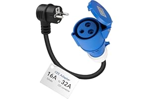 RamTouch Adaptador CEE con Enchufe Schuko a Toma CEE Azul 32A 3P (50 cm, IP44, Máx. 16A, 3G2,5 mm²) - para Cargadores Coche Eléctrico, Wallbox Portátil y Estaciones Carga Vehículo Móviles de 7,4 kW