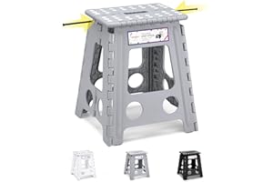 HOUSE DAY 16 inch(40cm) Folding Step Stool - Large Size Kitchen Folding Step Stools for Adults Space Saving Folding Stool Durable Plastic Stools Heavy Duty Foldable Step Grey