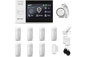 HUXGO® HXA007 Sistema de Alarma para casa WiFi + gsm con Sirena | Alarma hogar Kit con 7X sensores PIR de Movimiento, 1x Sensor de Puerta/Ventana | Control Desde el teléfono