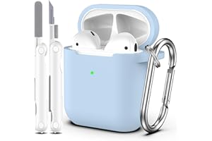 R-fun AirPods 2. generacji i 1. generacji, etui z zestawem do czyszczenia i wkładkami dousznymi (2 pary), miękkie silikonowe etui ochronne do Apple AirPods,Błękitne