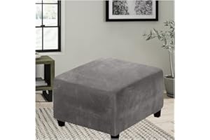 ELYSYSRL Square Ottoman Cover Stretch Stool Slipcover, Soft Velvet/Jacquard Ottoman Footstool Protect Anti-Slip Foot Stool Covers Pouffe Cover With Elastic Bottom, Washable ( Color : #14 , Size : 50x50cm/20x20