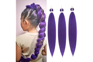 FIRSTCYH HAIR Purple Hair Extensions Pre Stretched Braiding Hair - 26 Inch Purple Hair For Braiding Hair Soft Yaki Texture 3 Packs Crochet Braids Hair Extensions for Black Women (Dark Purple)
