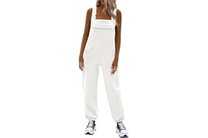 PASUDA Womens Overalls Casual Loose Fleece Dungarees Winter Warm Baggy Adjustable Straps Jumpsuits Playsuit Sleeveless Bib Pants with Pockets