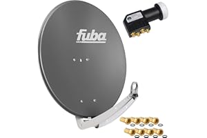 FUBA 4 Teilnehmer Digital SAT Anlage DAA780A anthrazit + Hochwertiger Quad LNB + 8 Vergoldete F-Stecker