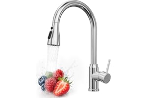 LVAOUO Kitchen Tap Stainless Steel, 360-Degree Swivel Spout with Cold & Hot Water Double Tubes, UK Standard Fittings