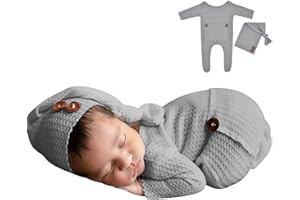 Winmany Bambino Maglia all'Uncinetto Foto Fotografia Prop Abiti Outfits 2PCS Newborn Photo Prop Pagliaccetto Cappelli Costume Accessori per Neonati per 0-2 Mesi